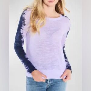 Lisa Todd Purple Knit Sweater Navy Tie-Dye Raglan Sleeves Size S